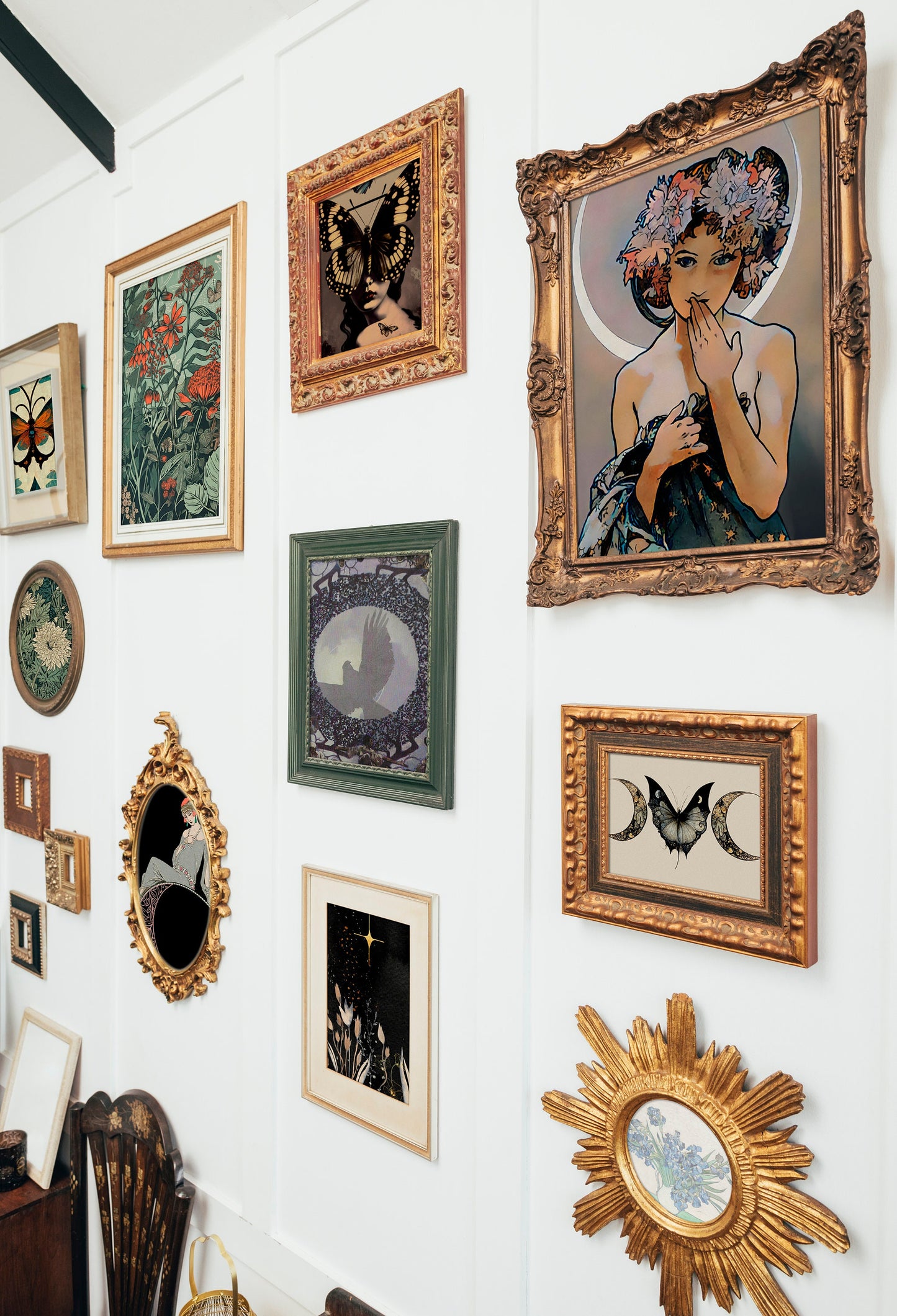 Mucha Moon Print Square - Art Nouveau Moon Print - Moon Goddess Art Deco - Moon Print Square - Purple and Black