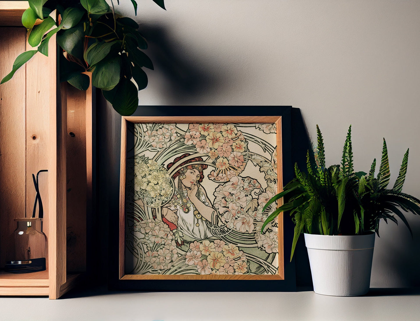 Mucha Painting - Floral Print - Square - Art Nouveau Print - Goddess Art Deco