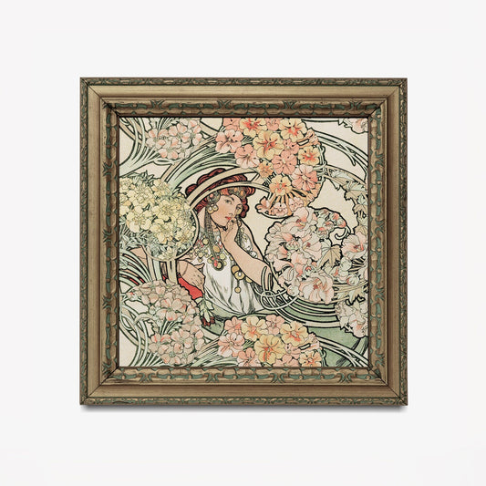 Mucha Floral Print Square Art Nouveau Wall Decor With Goddess Motif Vintage Elegance by My Store