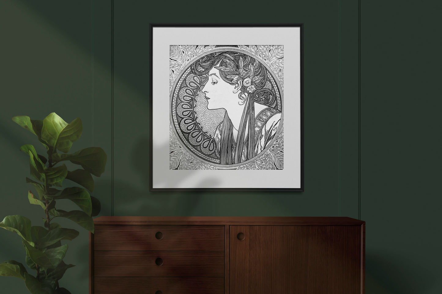 Mucha Print - Black and White - Square - Alphonse Mucha - Illustration