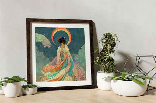 Nouveau Pagan Goddess Rainbow Surreal Painting Premium Archival Print For Sacred Space by My Store