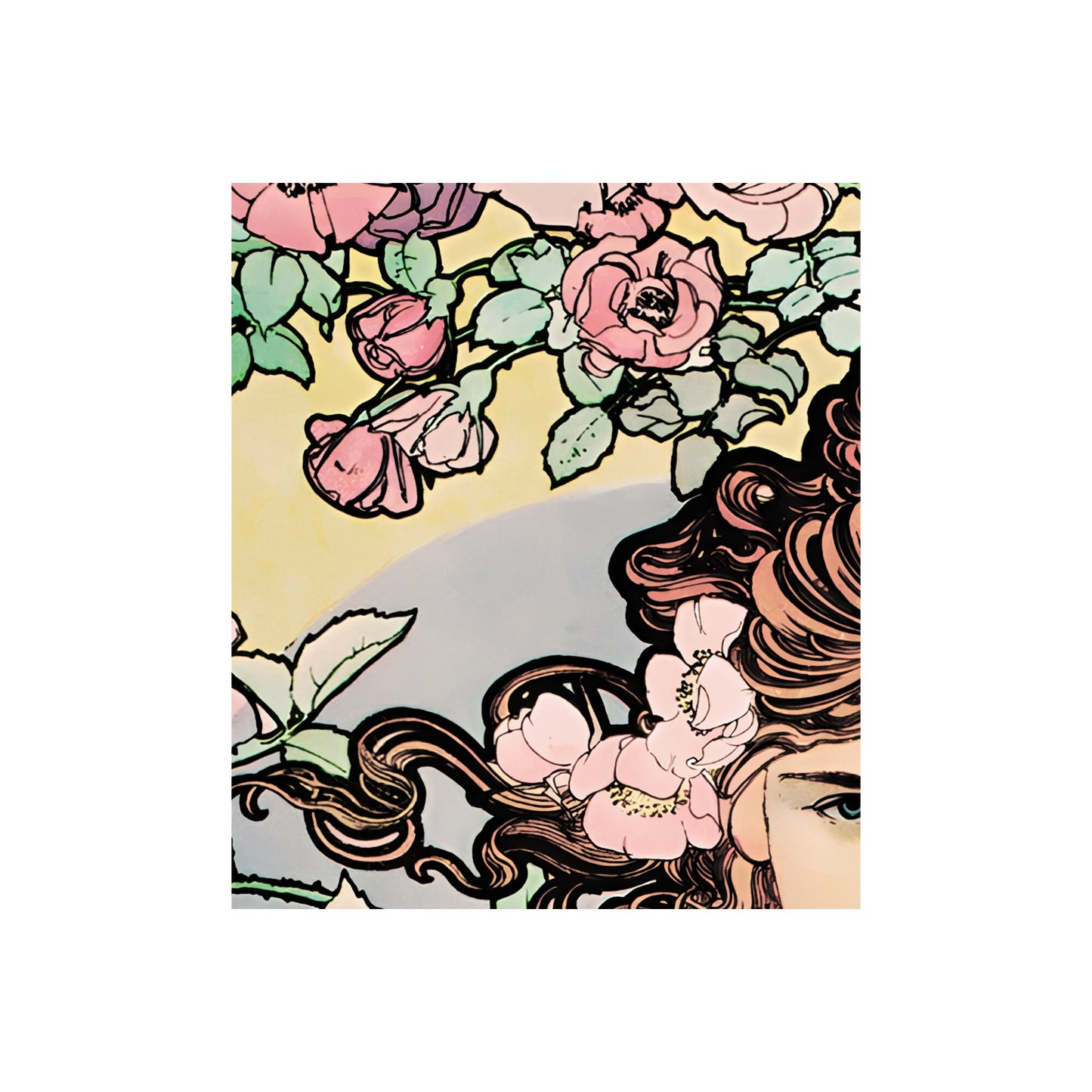 Pink Mucha Goddess Painting - Floral Print - Square - Art Nouveau Print - Goddess Art Deco - Les Fleurs - The Rose 1898