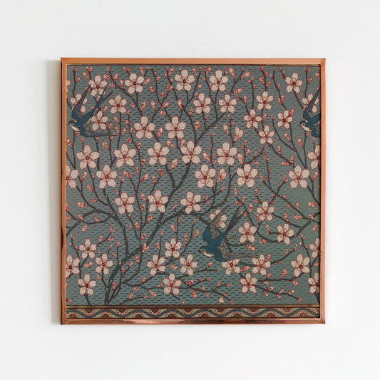 Vintage Blue Floral Print - Art Nouveau art print, Vintage bird wall art, painting - Blue and Beige