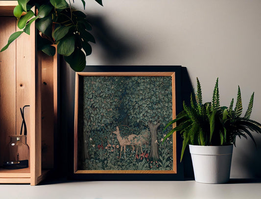 Vintage Deer Print - Square Print - Medieval Tapestry Print - Deer Art