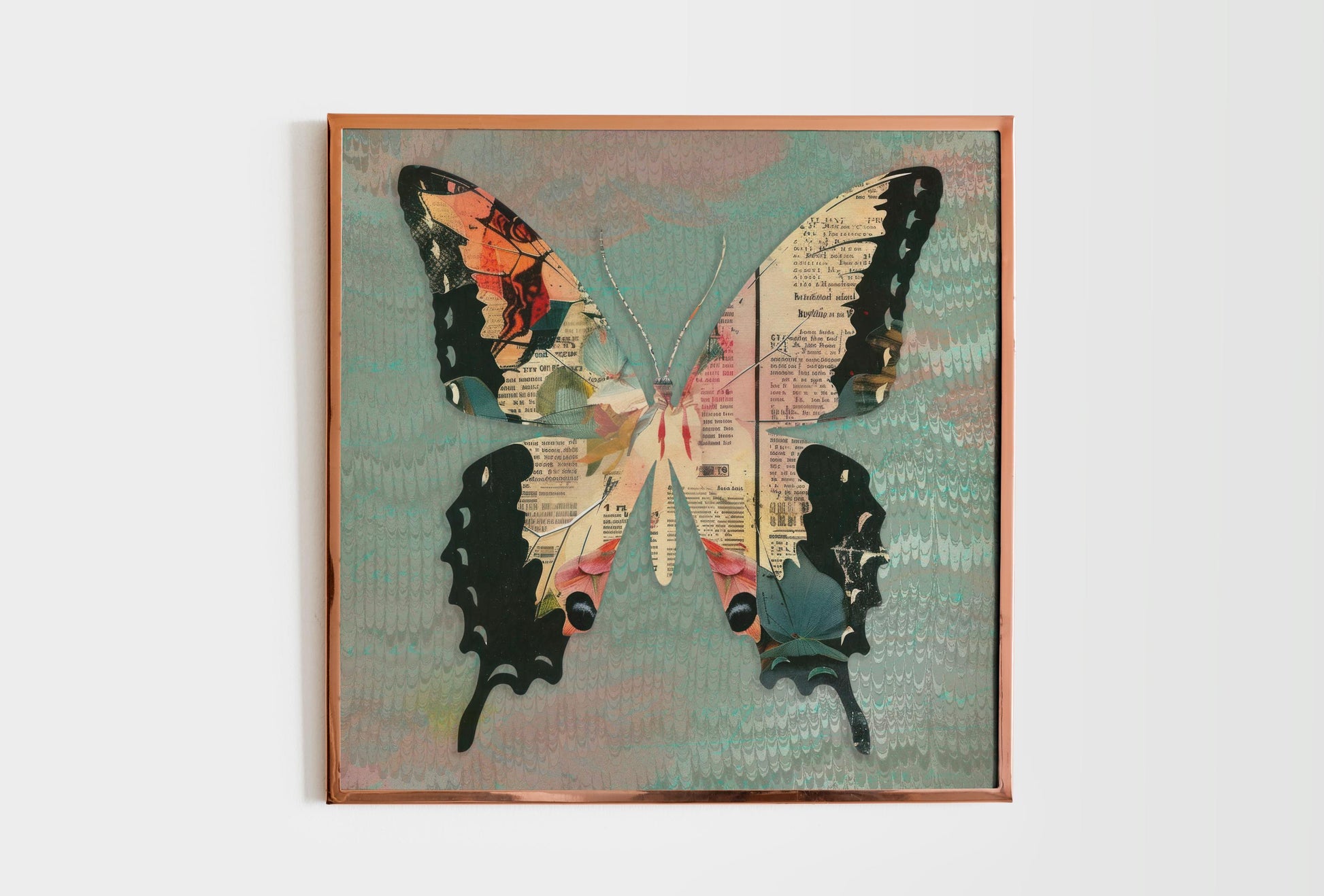 Vintage Green Butterfly - Art Nouveau - Aesthetic Art Print- Square - For Your Sacred Space - Nature - Collage
