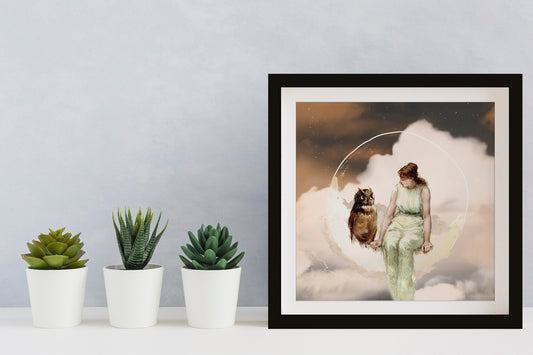 Vintage Owl Painting Angel On Moon By Frederick Stuart Church 1881 Watercolor Print by My Store