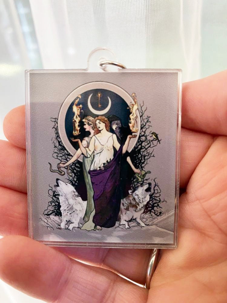 Hecate Ornament or Keychain - Moon goddess Keychain - Acrylic - Triple goddess Charm - Prayer Charm - Amulet