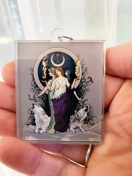 Hecate Ornament or Keychain - Moon goddess Keychain - Acrylic - Triple goddess Charm - Prayer Charm - Amulet