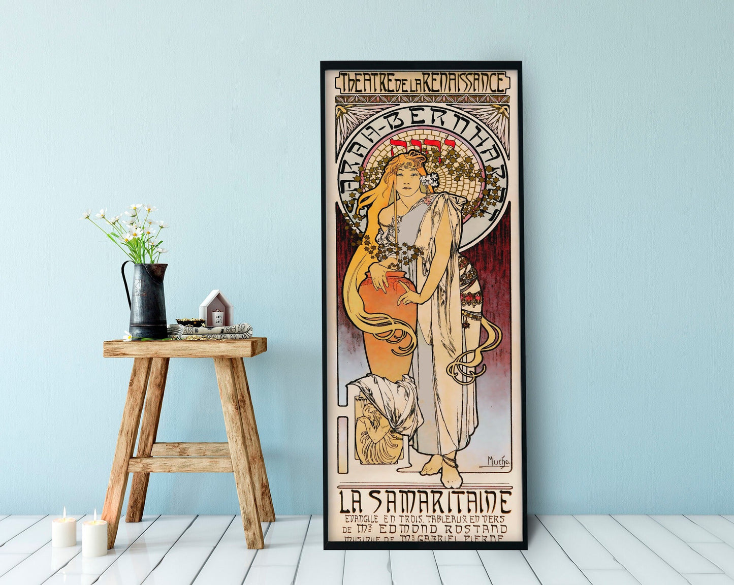 Mucha Poster - Art Nouveau Poster - Bohemian Lady Sarah - Print Large Artwork - Floral - Long Poster
