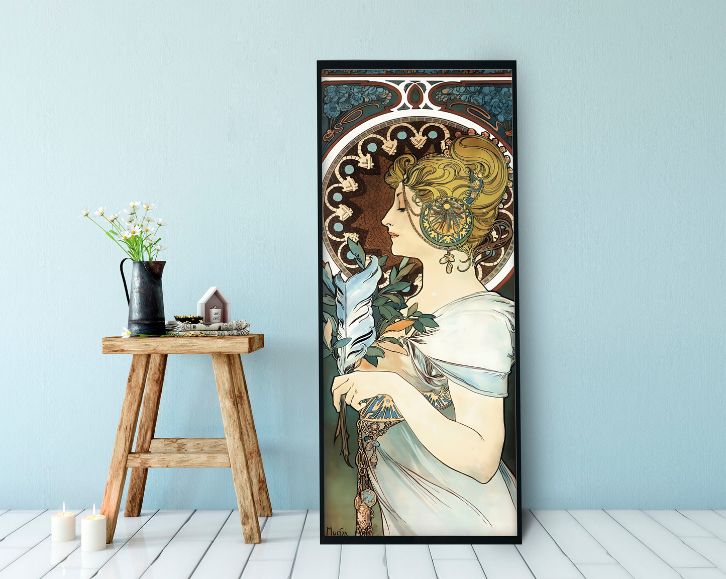 Mucha Print - The Pen - Nouveau Poster Bohemian Print Large Artwork - Floral - Long Poster - alphones mucha