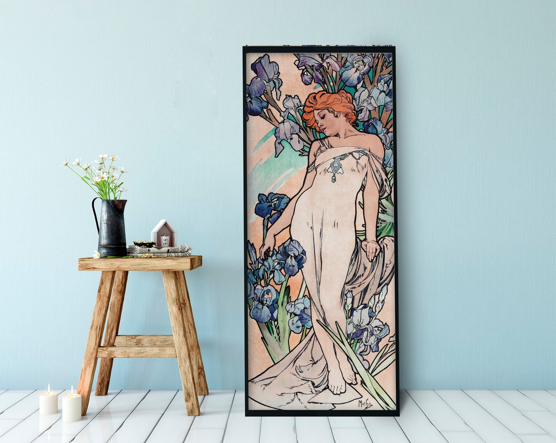 Purple Art Nouveau Poster - Bohemian Lady - Print Large Artwork - Floral - Long Poster
