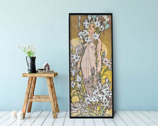 Fleurs Mucha Print - Yellow Art Nouveau Poster Bohemian Print Large Artwork - Floral - Long Poster - alphones mucha - Lily -The Flowers