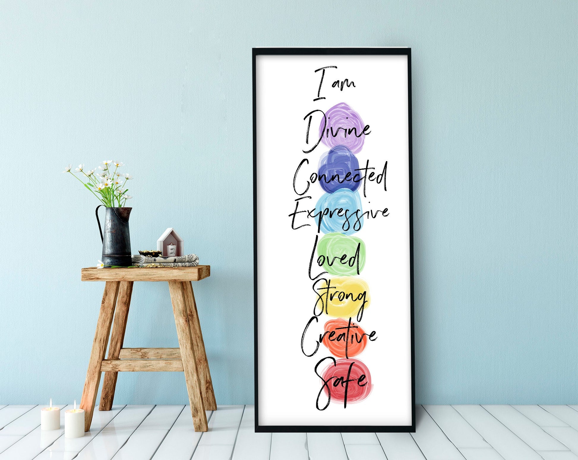 Yoga Poster Art - Chakra Print - Positive Affirmation Poster - Rainbow
