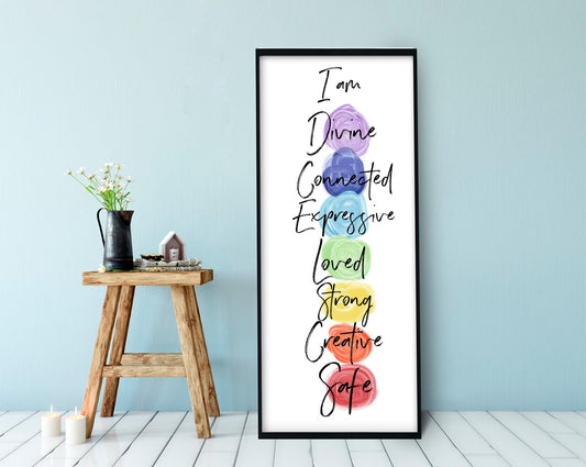 Yoga Poster Art - Chakra Print - Positive Affirmation Poster - Rainbow
