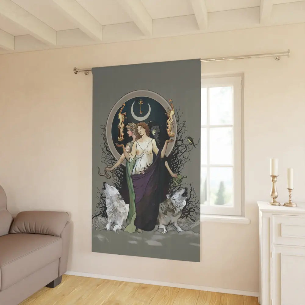 Mystical Goddess Window Curtains, Bohemian Home Décor, Unique Room Divider, Artful Drapes, Witchy Home Accents - DesignBohemian