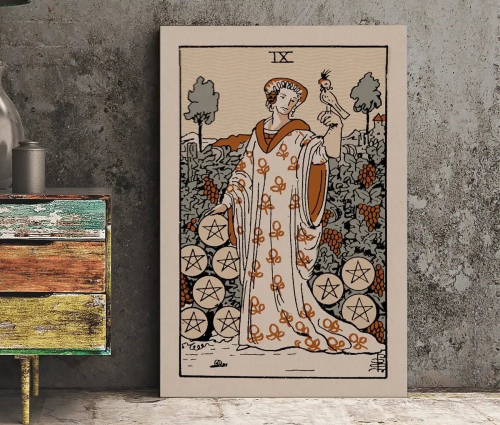 Nine Of Pentacles Tarot Card Print Neutral Vibe Poster by My Store