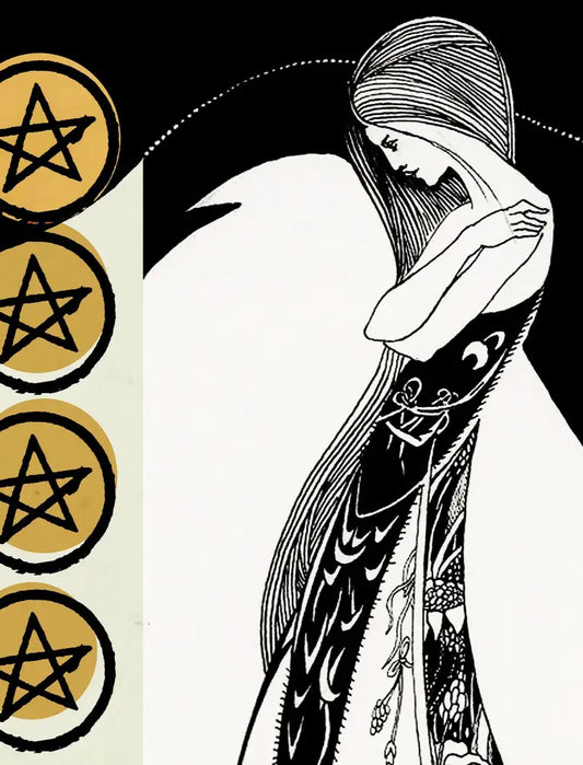 Nine of Pentacles Tarot Card Print Poster Aubrey Beardsley Illustration No Frame by My Store