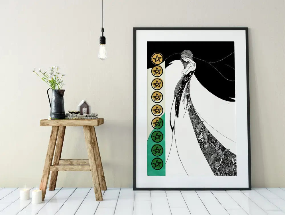 Nine of Pentacles Tarot Card Print Poster Aubrey Beardsley Illustration No Frame by My Store