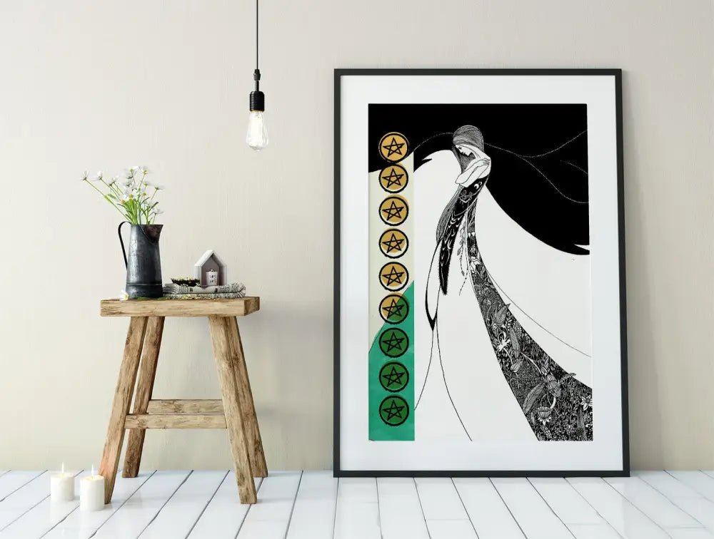 Nine of Pentacles Tarot Card Print Poster Aubrey Beardsley Illustration No Frame by My Store