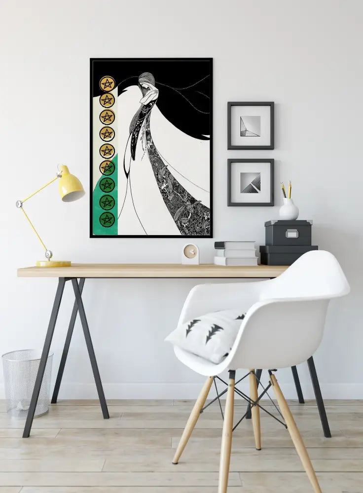 Nine of Pentacles Tarot Card Print Poster Aubrey Beardsley Illustration No Frame by My Store