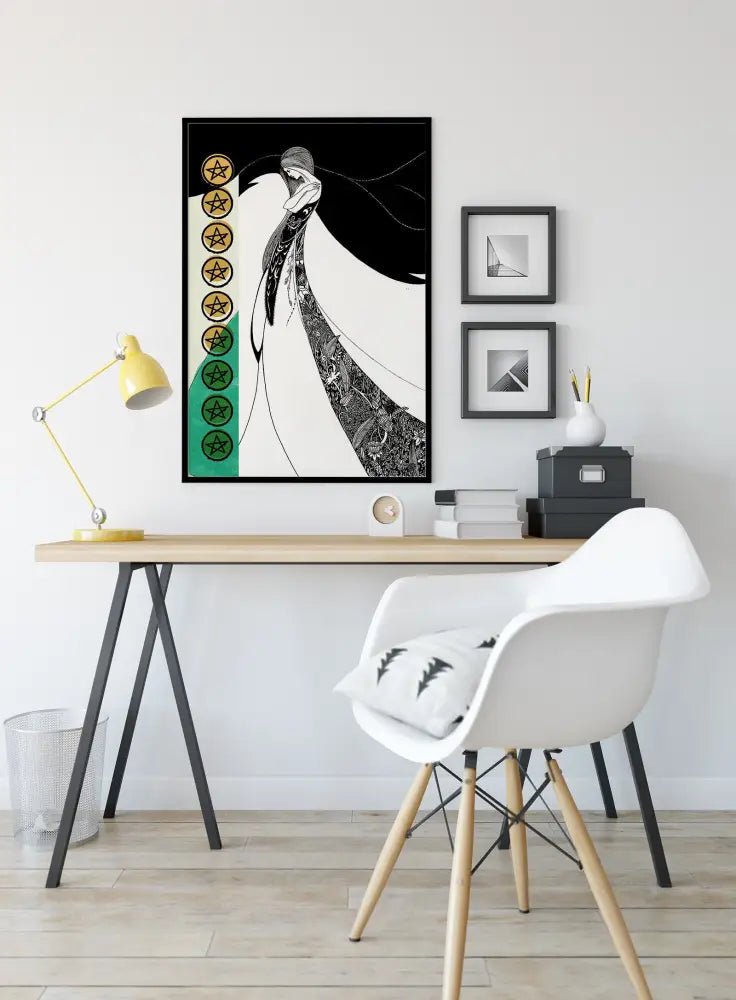 Nine of Pentacles Tarot Card Print Poster Aubrey Beardsley Illustration No Frame by My Store