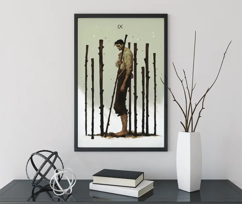 Nine of Wands The Green Menagerie Tarot Card Print Wall Art Unique Original Prompt Design by My Store