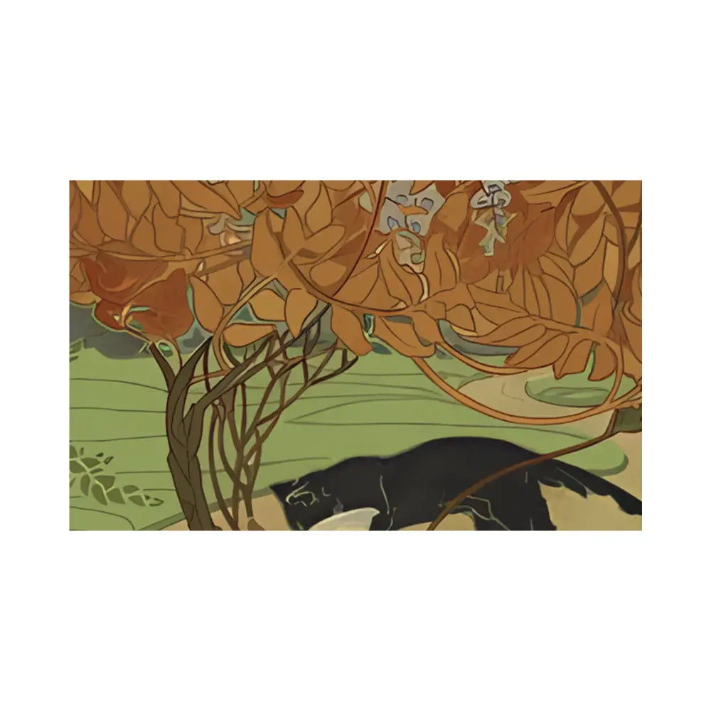 Nouveau Cats Print Large Green Beige Floral Art Nouveau Poster by DesignBohemian