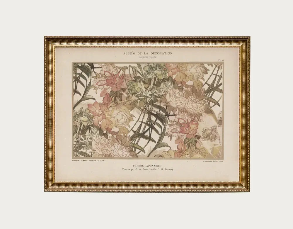 Nouveau Fleurs Print Pink And Beige Art Nouveau Poster Premium Archival Quality Home Decor by My Store