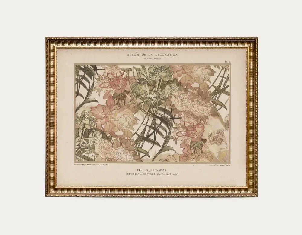 Nouveau Fleurs Print Pink And Beige Art Nouveau Poster Premium Archival Quality Home Decor by My Store