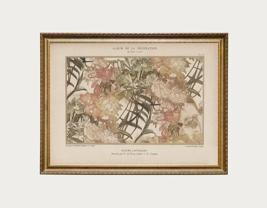 Nouveau Fleurs Print Pink And Beige Art Nouveau Poster Premium Archival Quality Home Decor by My Store