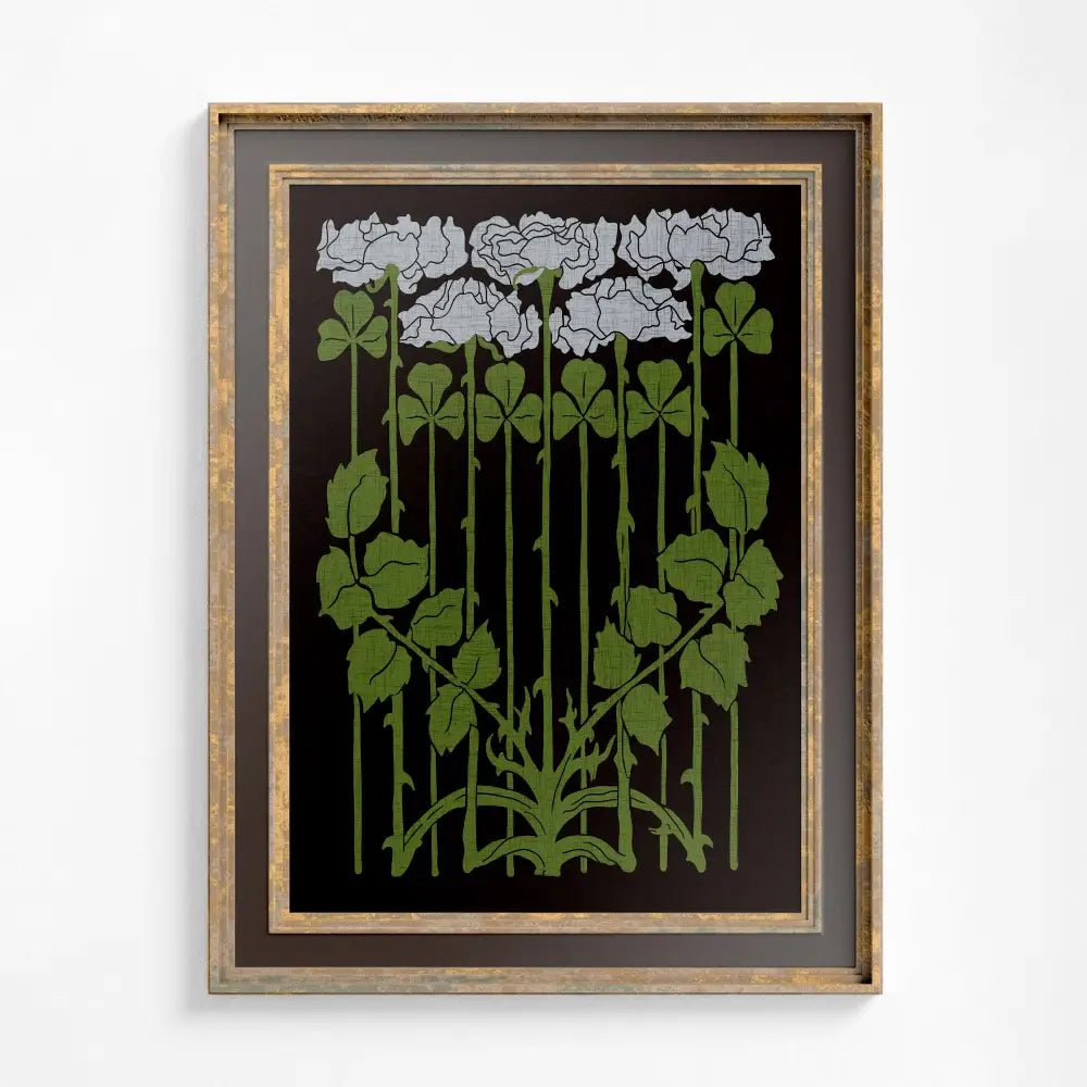 Nouveau Floral Vintage Green Beige Moody Print Dark Academia Wall Art Premium Archival Matte by My Store