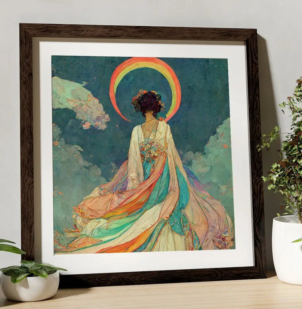 Nouveau Pagan Goddess Rainbow Surreal Painting Premium Archival Print For Sacred Space by My Store