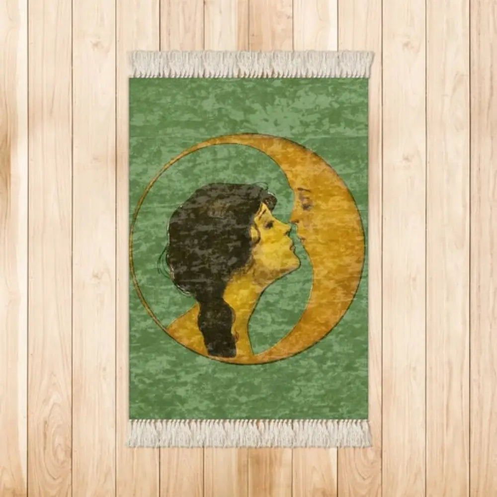 Nouveau Rug Woman Kissing Moon Marbled Velvet With Fringe by My Store