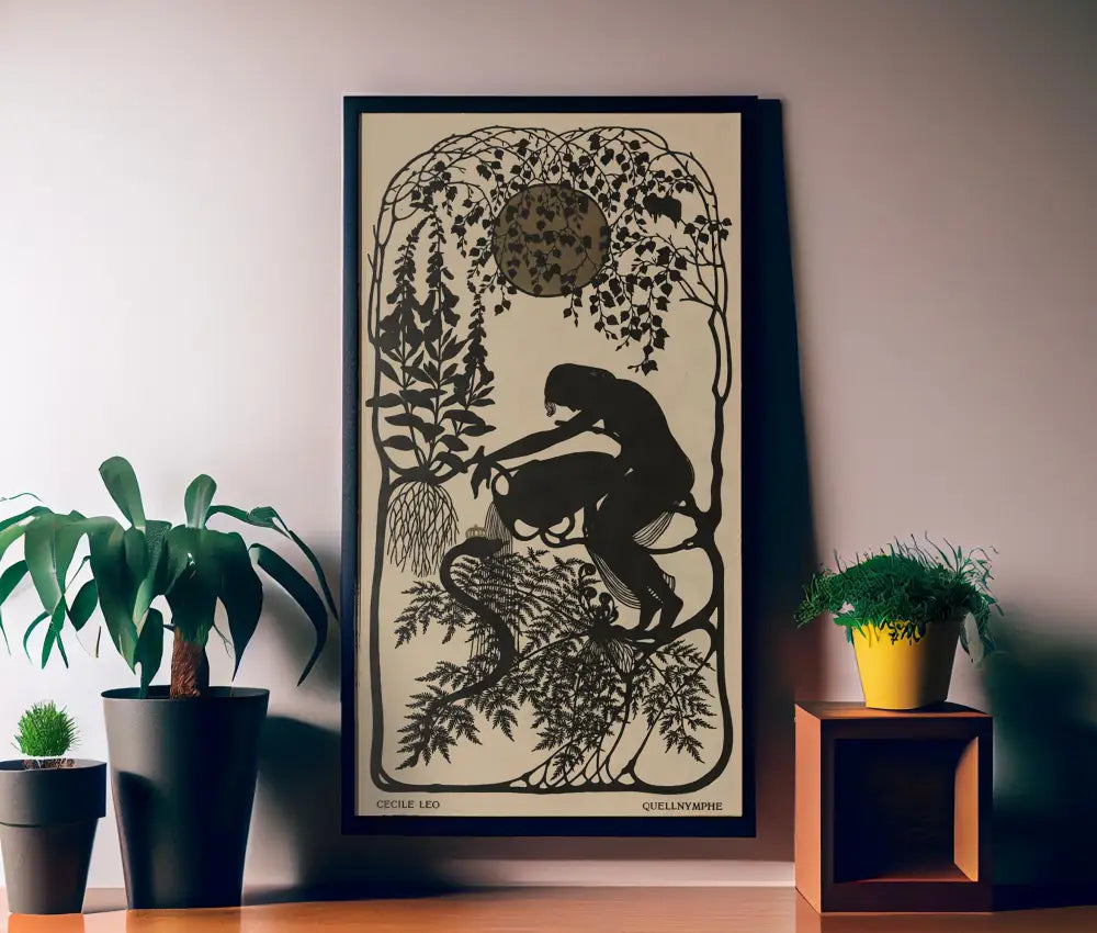 Nymphe Art Nouveau Print Vintage Moon Beige Long Poster Willow Tree by DesignBohemian