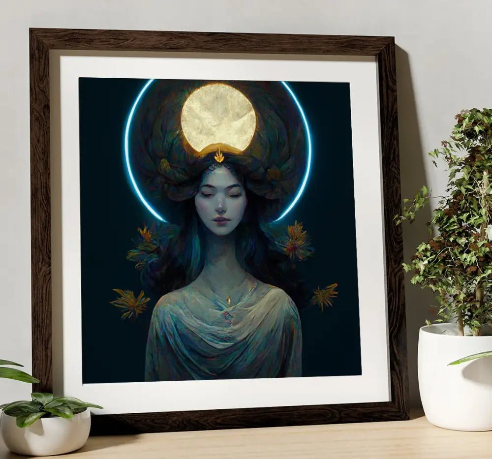 Pagan Goddess Moon Witch Surreal Painting Print On Premium Archival Paper For Elegant Home Decor by My Store