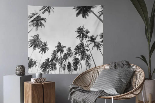Palm Trees - Black and White - Wall Tapestry Ocean Art Yoga Meditation Mandala Wall Hanging by DesignBohemian