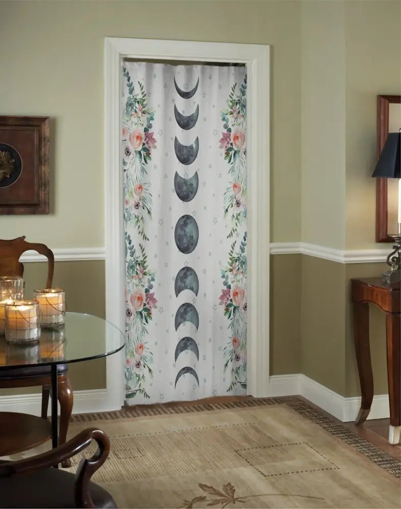 Peach and Blue Moon Phases Curtain Door Panel Curtains Moon Alchemy Design Bohemian Art by DesignBohemian