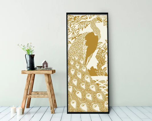 Peacock Print Poster Art Nouveau Bohemian Artwork In Mustard Yellow Wall Decor For Living Rooms by My Store