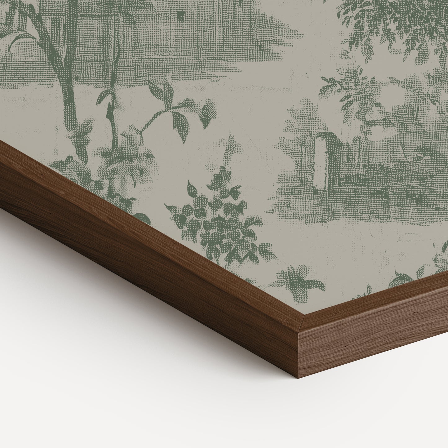 Large Framed Vintage Green Toile Wall Art