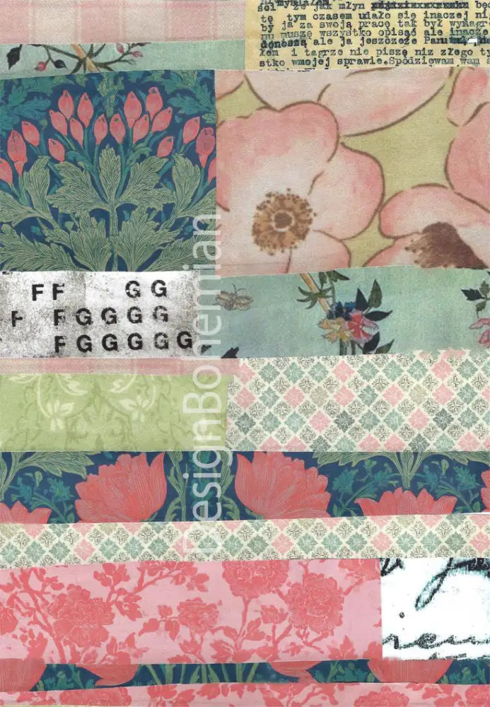 Pink and Green Vintage Collage Paper - Digital - Printable