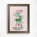 Pink Bohemian Tea Cups Collage Print For Tea Time Wall Art Archival Quality Giclee by My Store