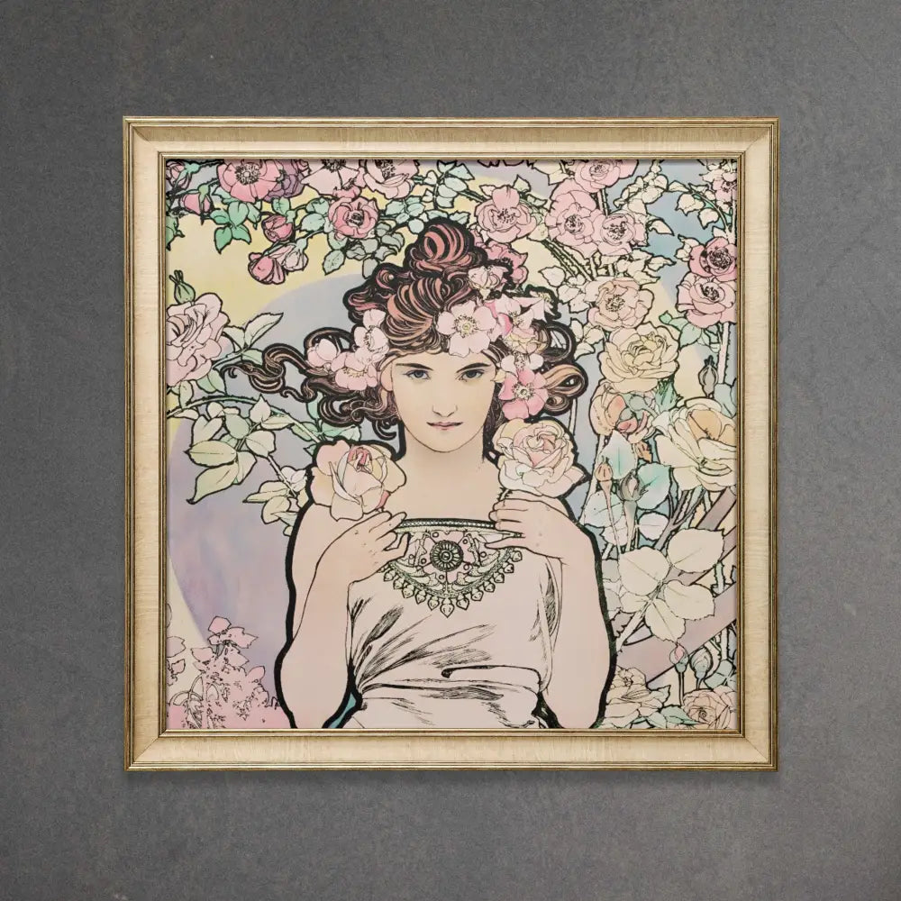 Pink Mucha Goddess Floral Print Art Nouveau Square by My Store