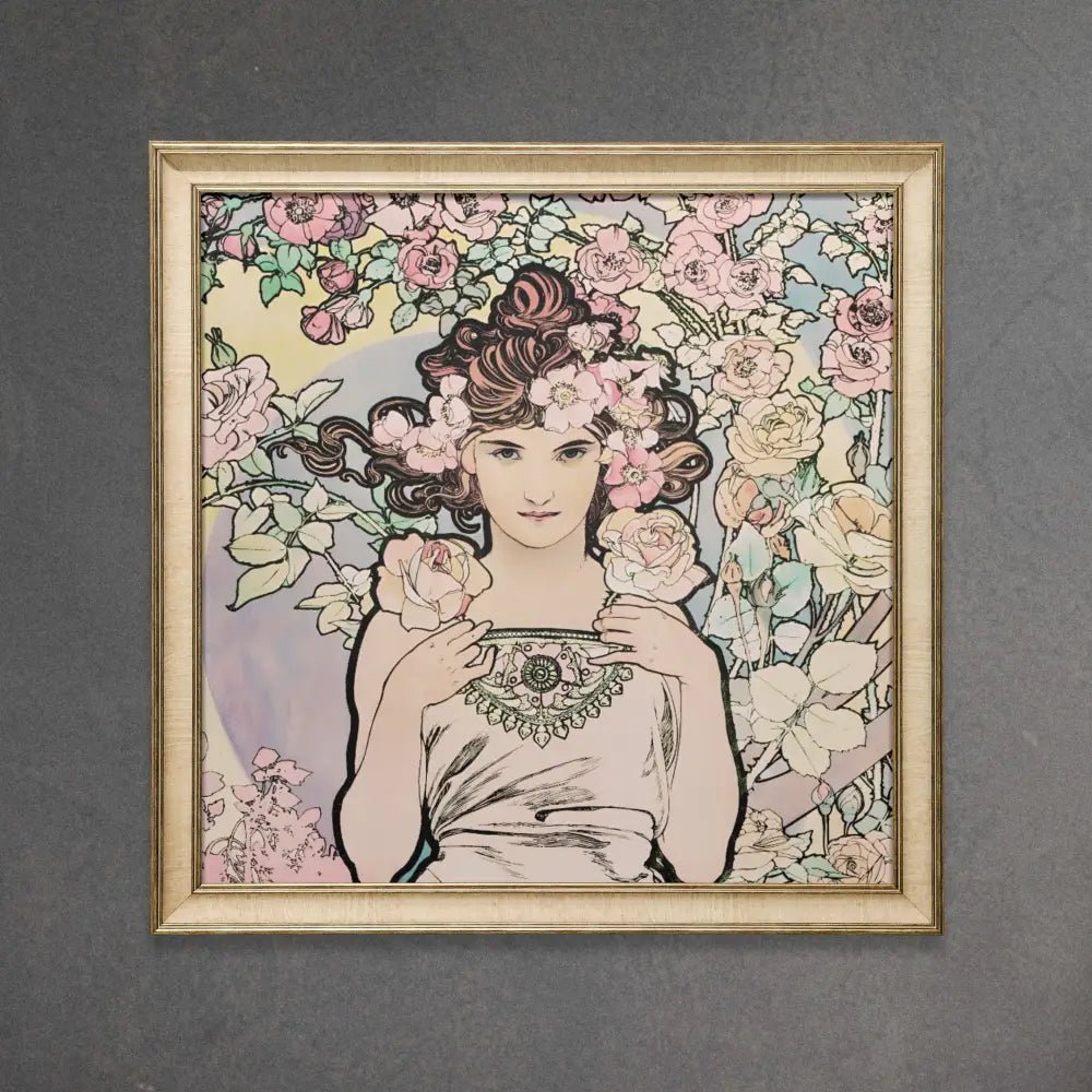 Pink Mucha Goddess Floral Print Art Nouveau Square by My Store