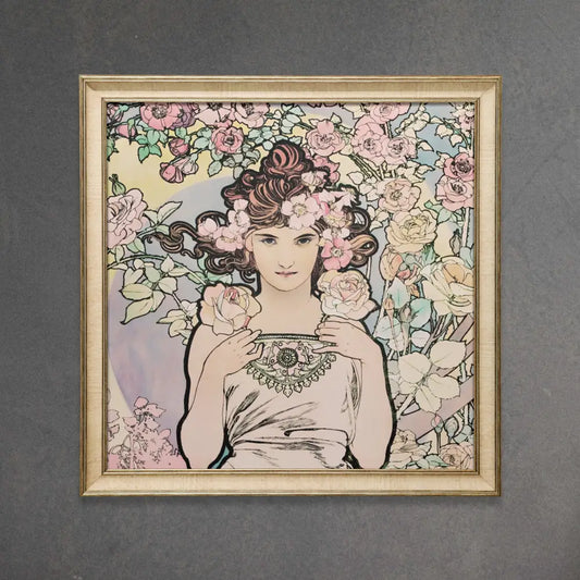 Pink Mucha Goddess Floral Print Art Nouveau Square by My Store