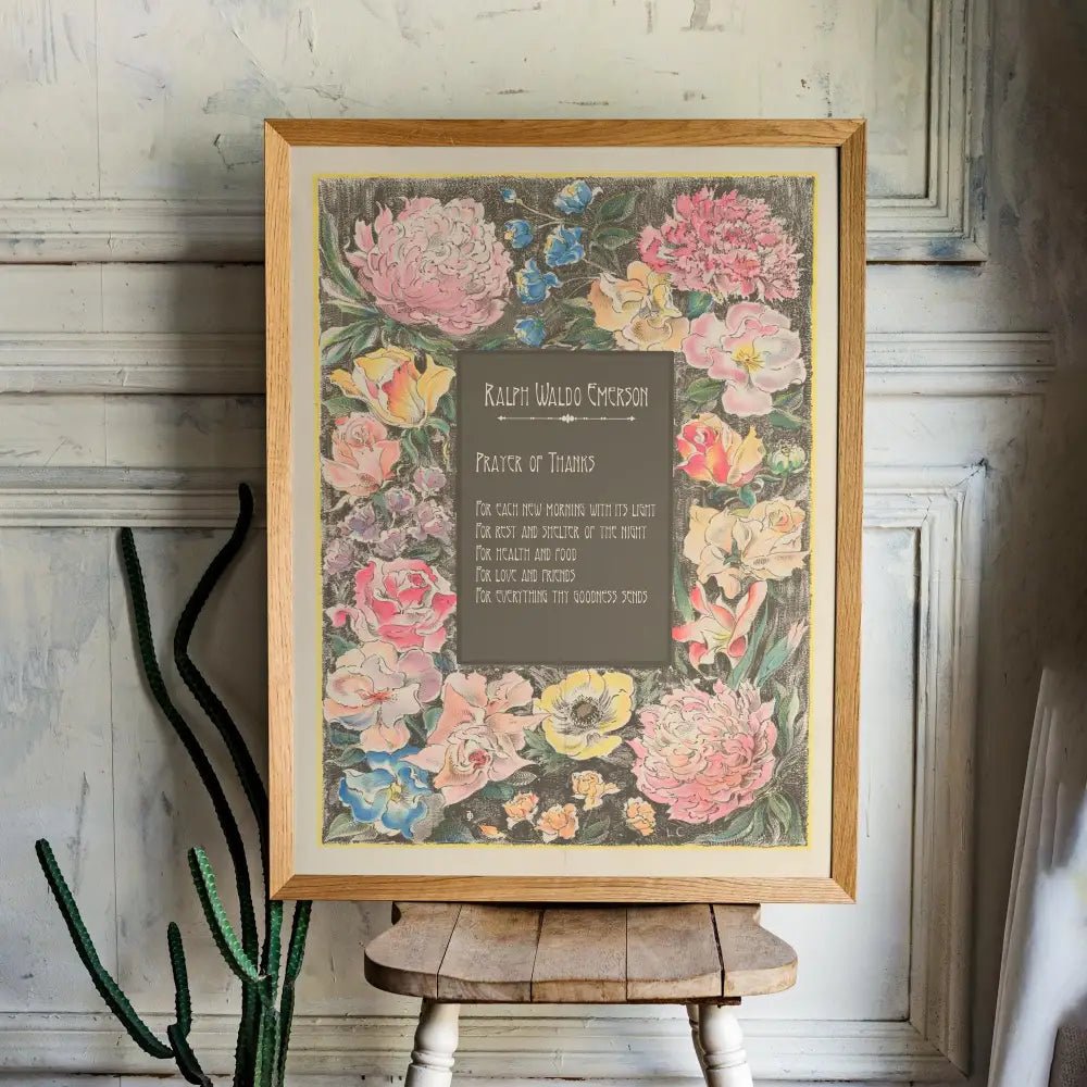 Prayer Of Thanks Poem Poster Bohemian Art Print In Sage Green And Pink Palette For Calm Home Decor by My Store