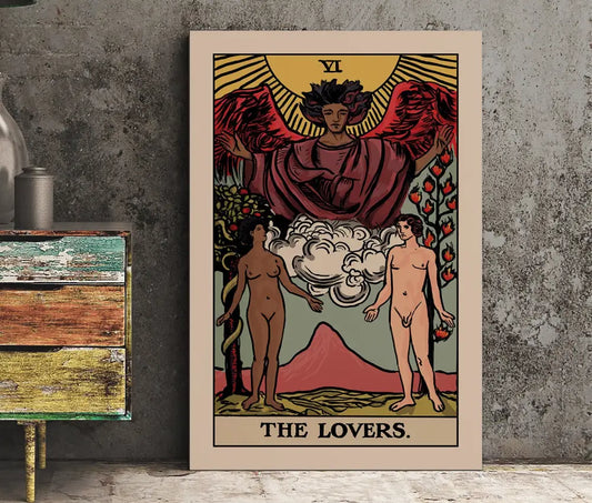 Printagrams The Lovers Tarot Card Print Bi Racial Lovers Black Man White Woman Poster No Frame by My Store