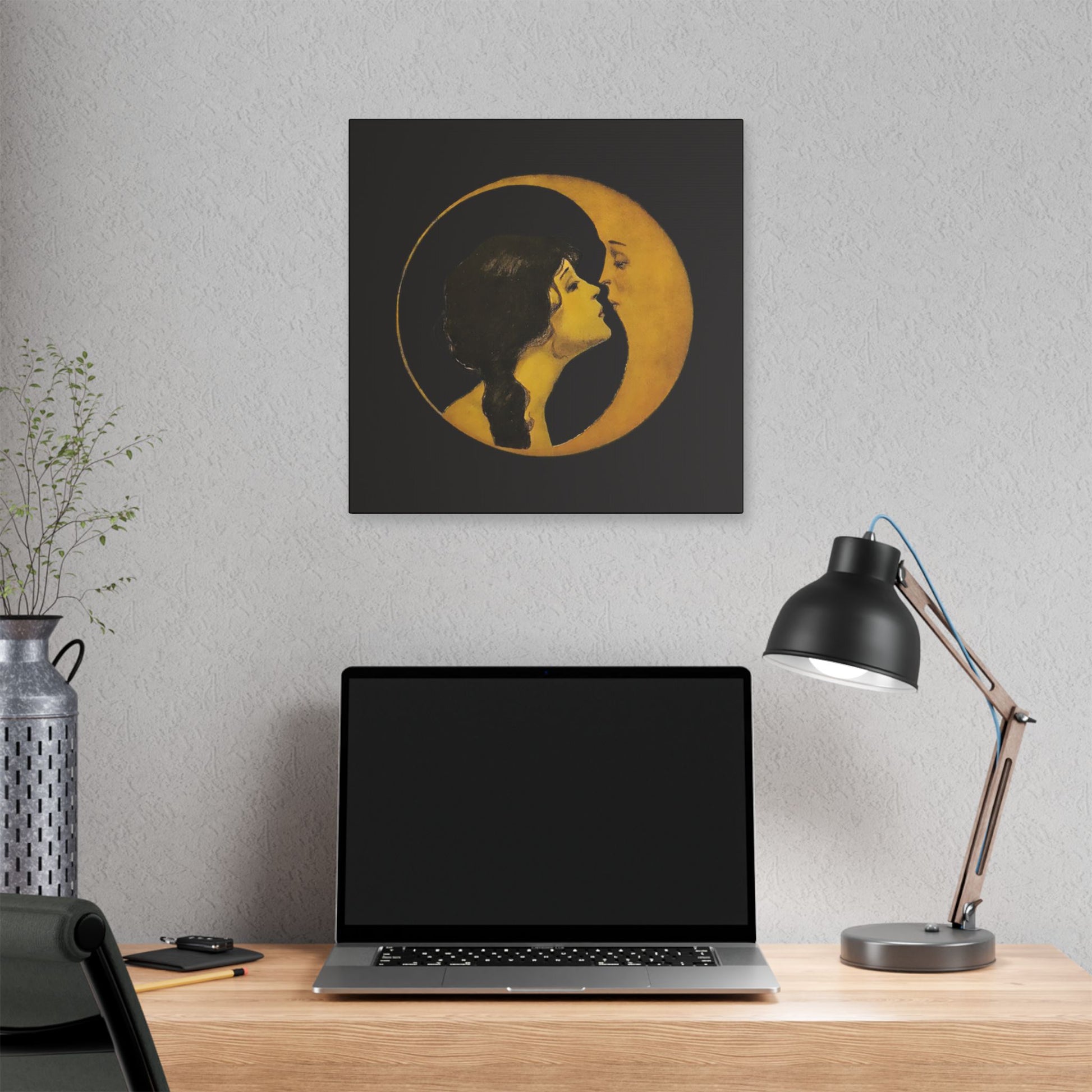 Moonlit Love Stretched Canvas Art, Romantic Wall Decor, Bedroom Art, Gift for Couples, Home Decor, Anniversary Gift - DesignBohemian