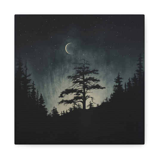 Starry Night Matte Canvas Wall Art, Celestial Home Decor, Nature Lovers Gift, Rustic Wall Decor, Peaceful Bedroom Artwork - DesignBohemian