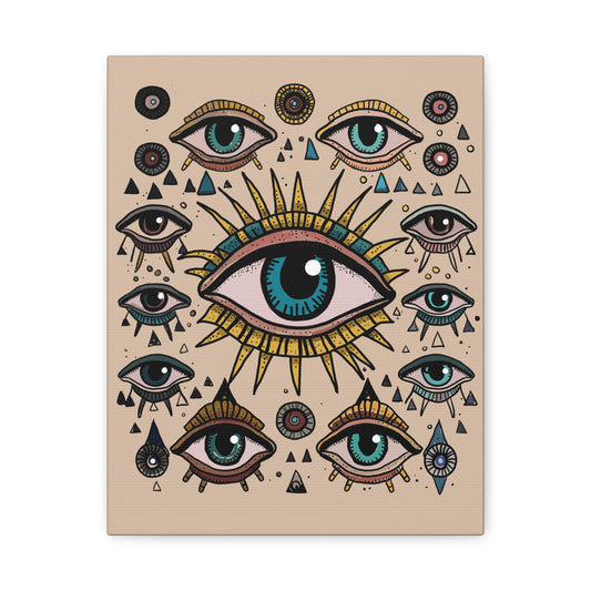 Mystical Eye Wall Art Canvas, Sacred Geometry Decor, Bohemian Room Accent, Spiritual Home Gift, Unique Eye Artwork - DesignBohemian