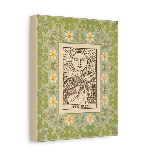 The Sun Card Nouveau Canvas Wall Art with Vintage Green Design, Inspirational Home Decor, Butterfly Decor, Tarot Wall Art